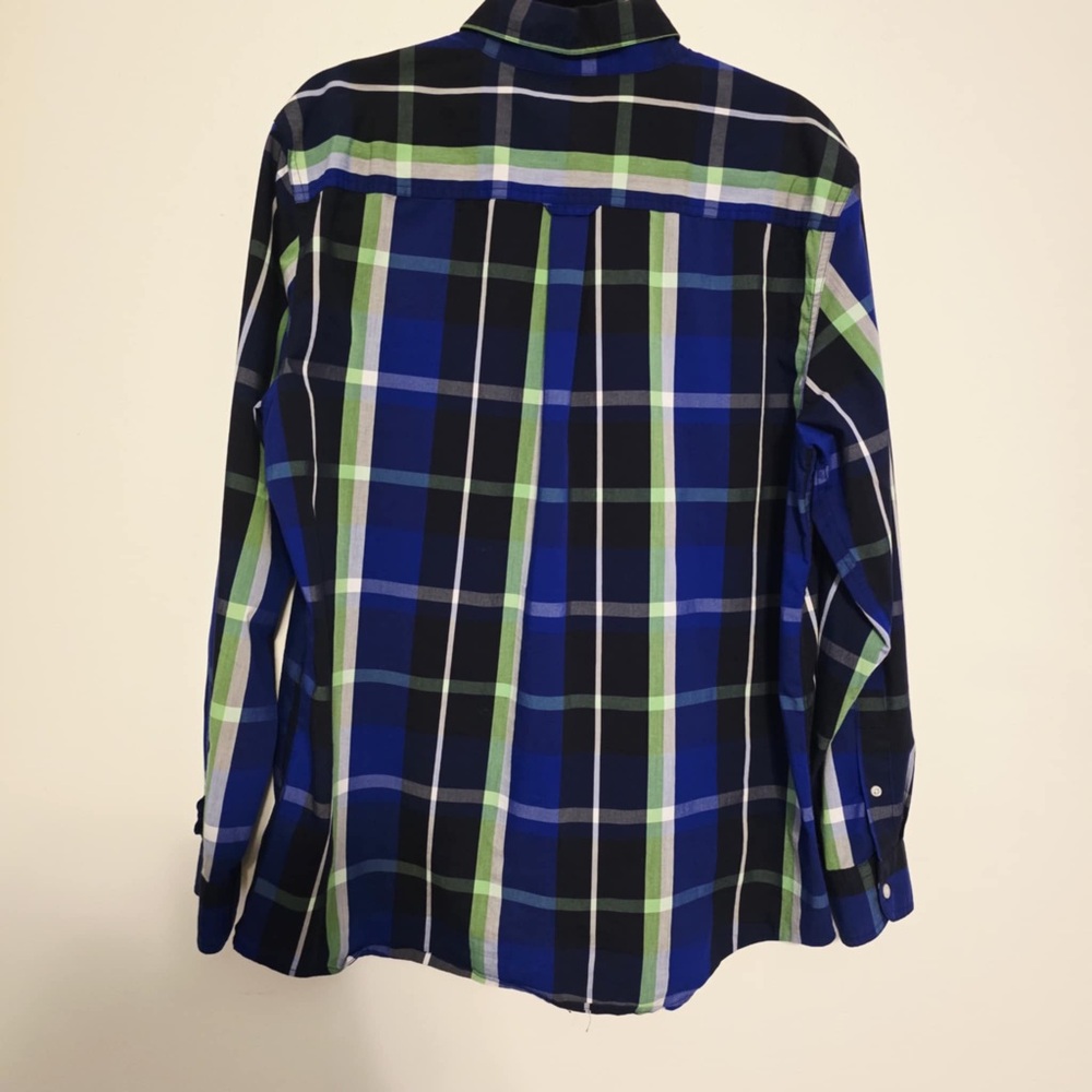 Chaps mens Navy and Lime Plaid Button Down Shirt size Large - Picture 2 of 5